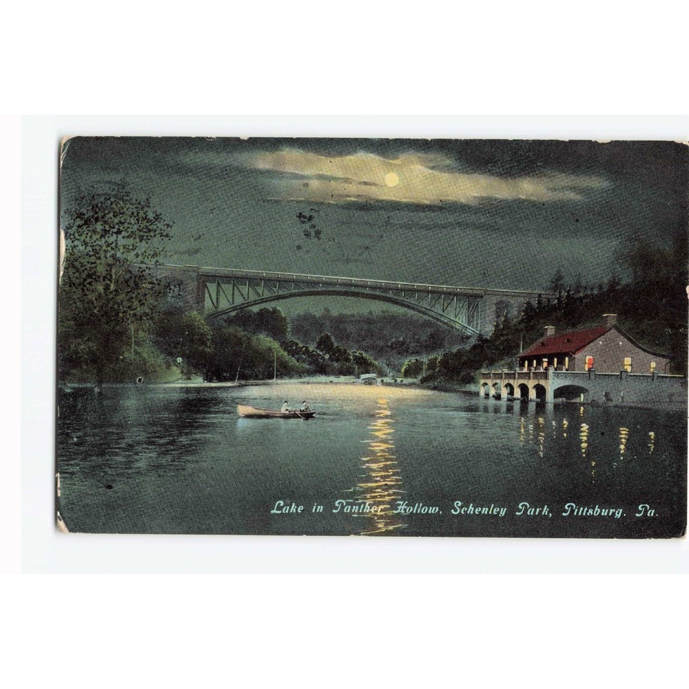 Vintage 1911 Panther Hollow Lake Schenley Park Pittsburgh PA Postcard Moonlit